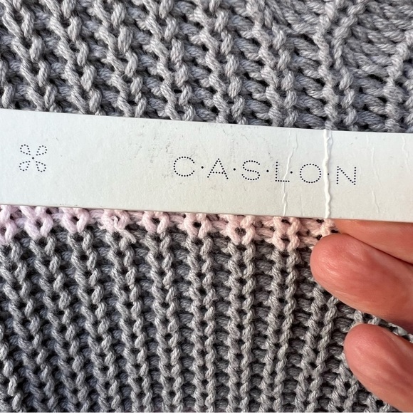 CASLON CHUNKY KNIT MOCK NECK COTTON SWEATER GRAY BABY PINK STRIPES SZ SMALL NWT - Picture 3 of 9